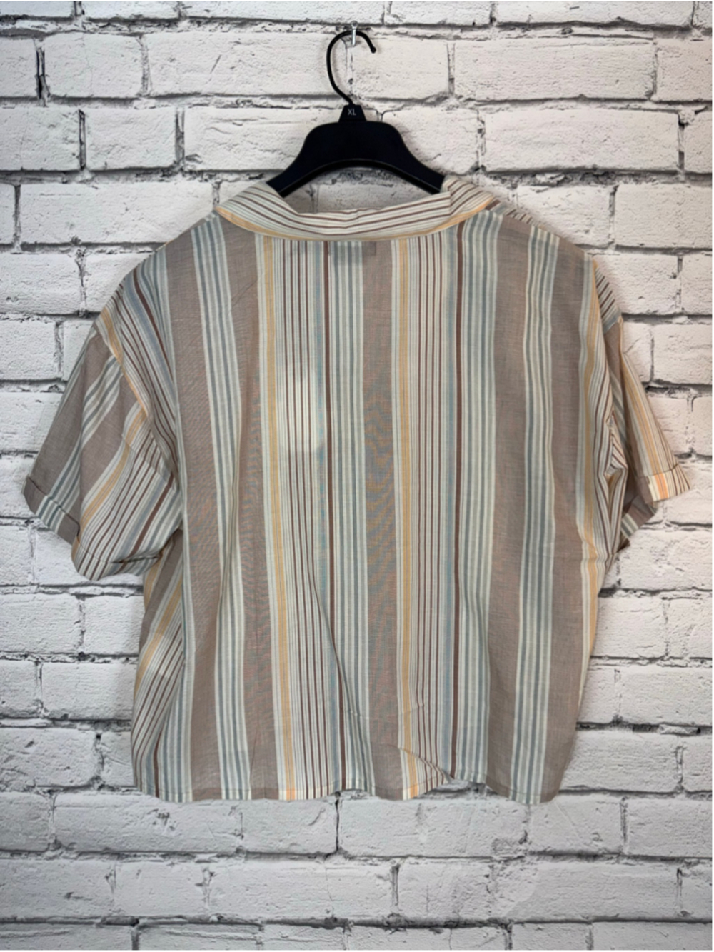 Women's prAna Iguala Cropped Button Down Camp Shirt size XL Pink Beige Boxy 90’s - Picture 11 of 15
